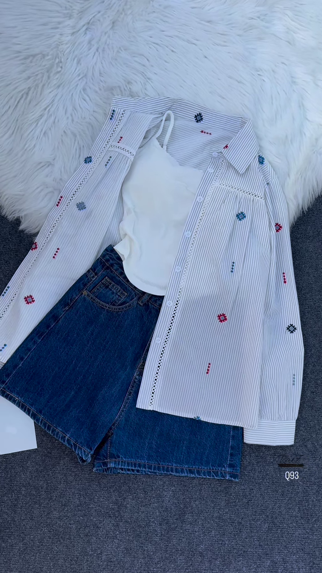 Boho Chic Embroidered Shirt with Denim Shorts – Summer Street Style