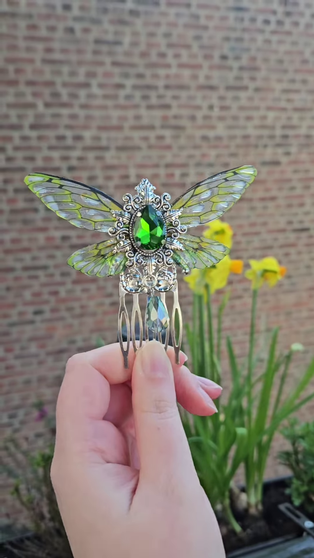 Fantasy Green Gem Fairy Wing Hair Comb”