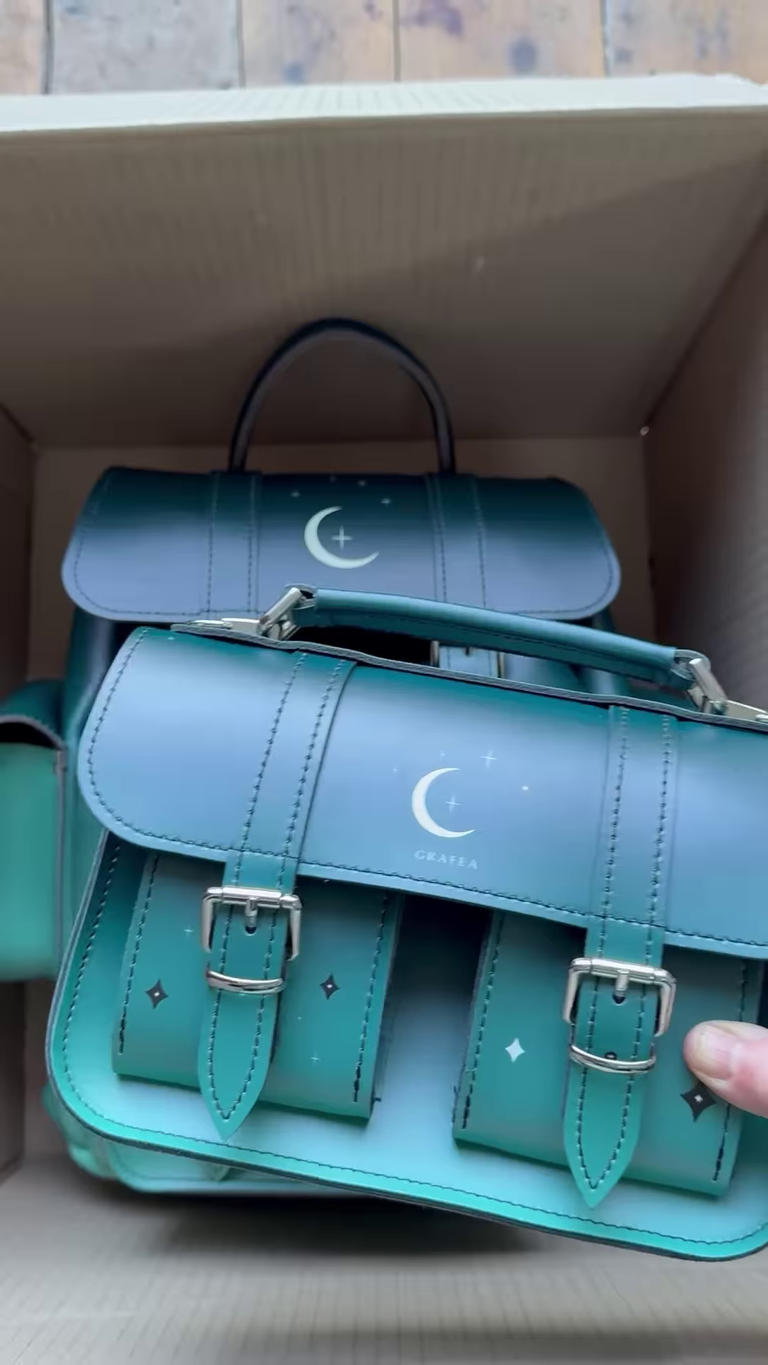 Stylish Green Backpack with Celestial Moon Design
