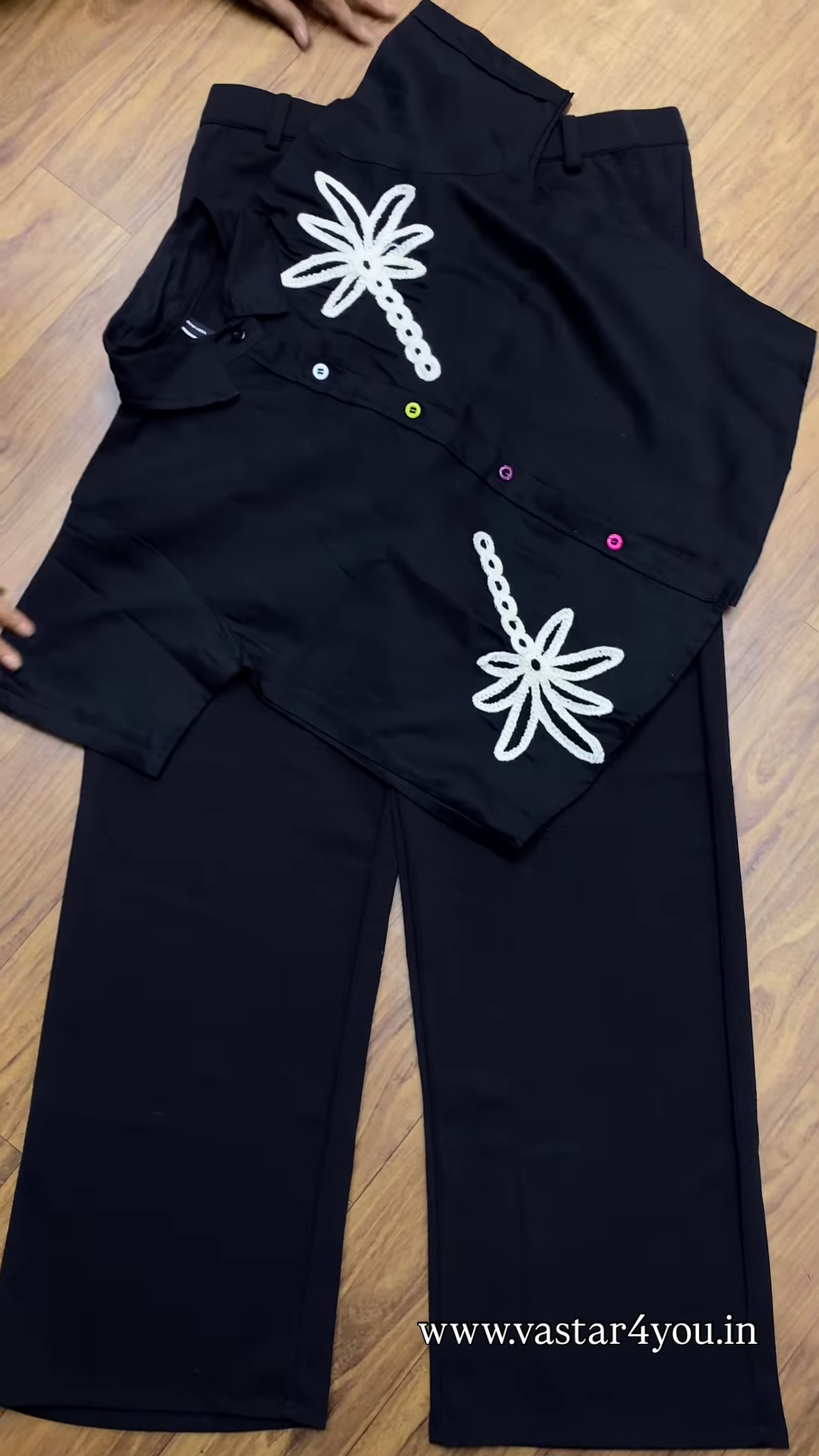 π Stylish Purple Embroidered Shirt & Black Wide-Leg Pants Set π€