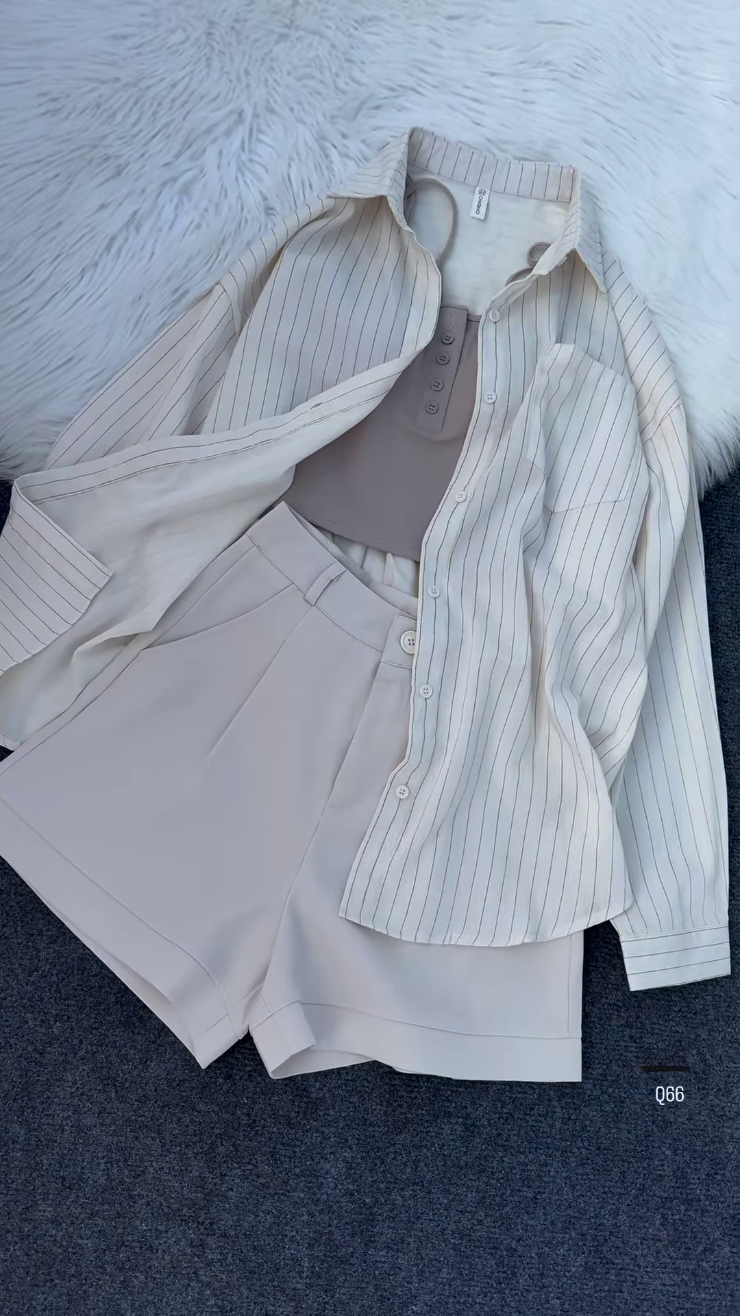 π Edgy Chic Sheer Pink Pinstriped Oversized Shirt, Black Crop Top & Shorts Set π€