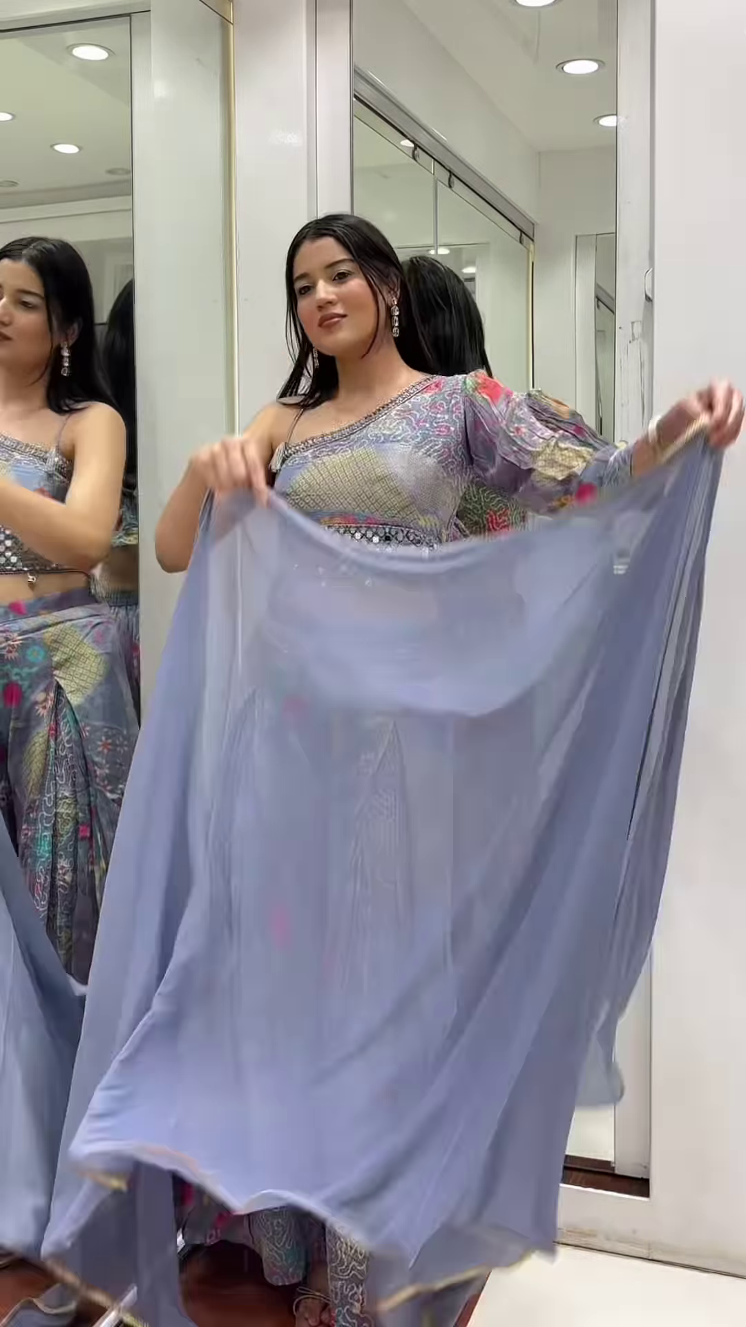 πΈ Vibrant Floral Print Palazzo Suit with Mirror Embellishments & Dupatta π