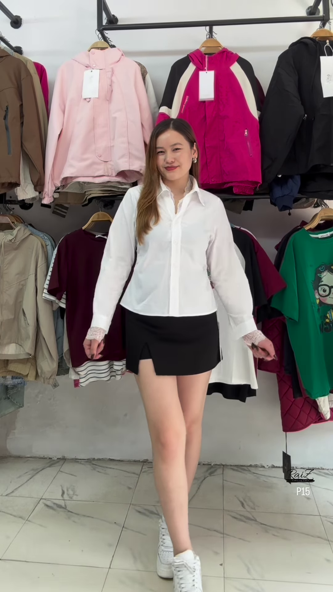 Elegant Long-Sleeved White Blouse with Lace Cuffs