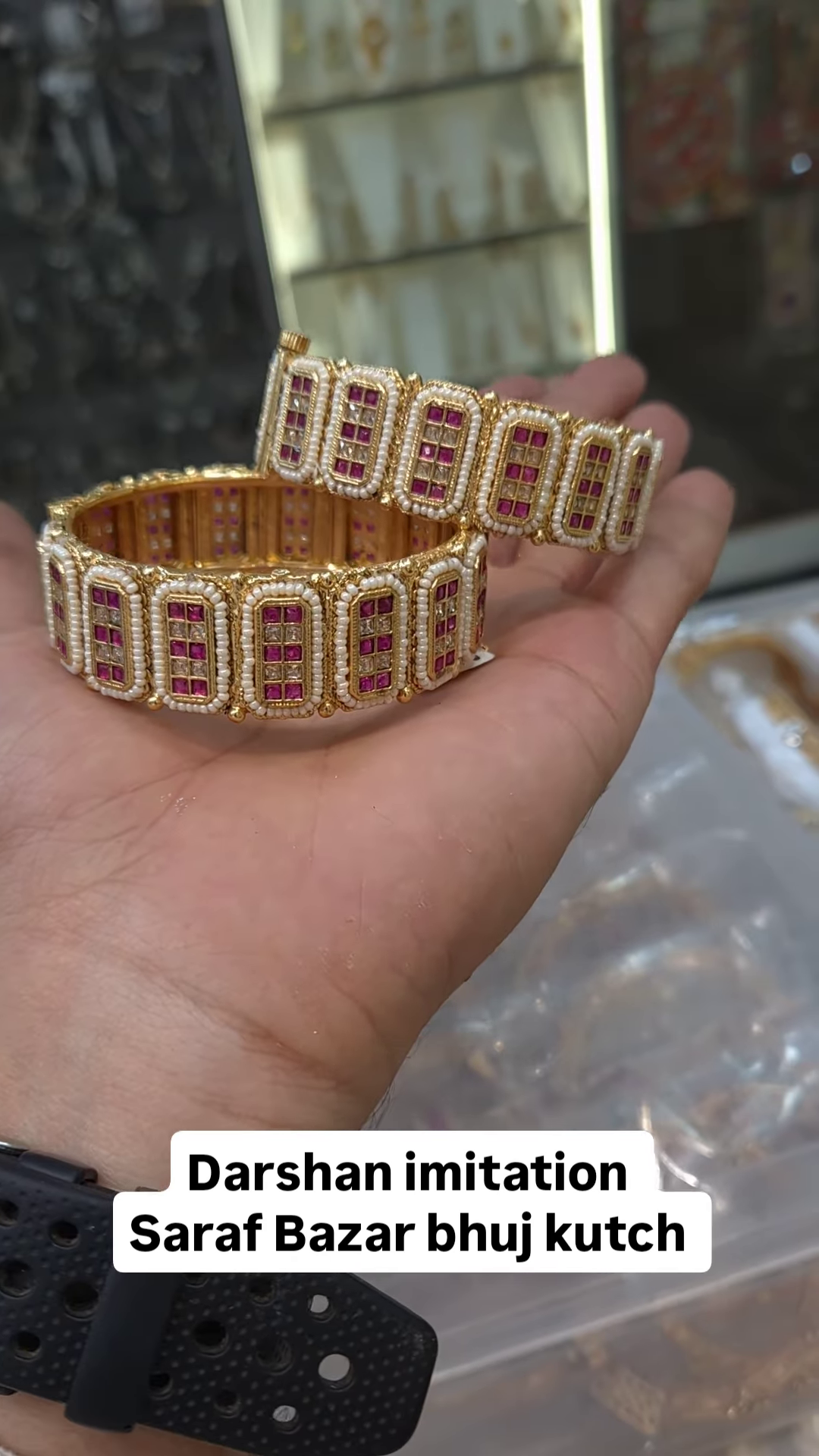 Exquisite Gold-Toned Bangles with Ruby and Pearl Accents