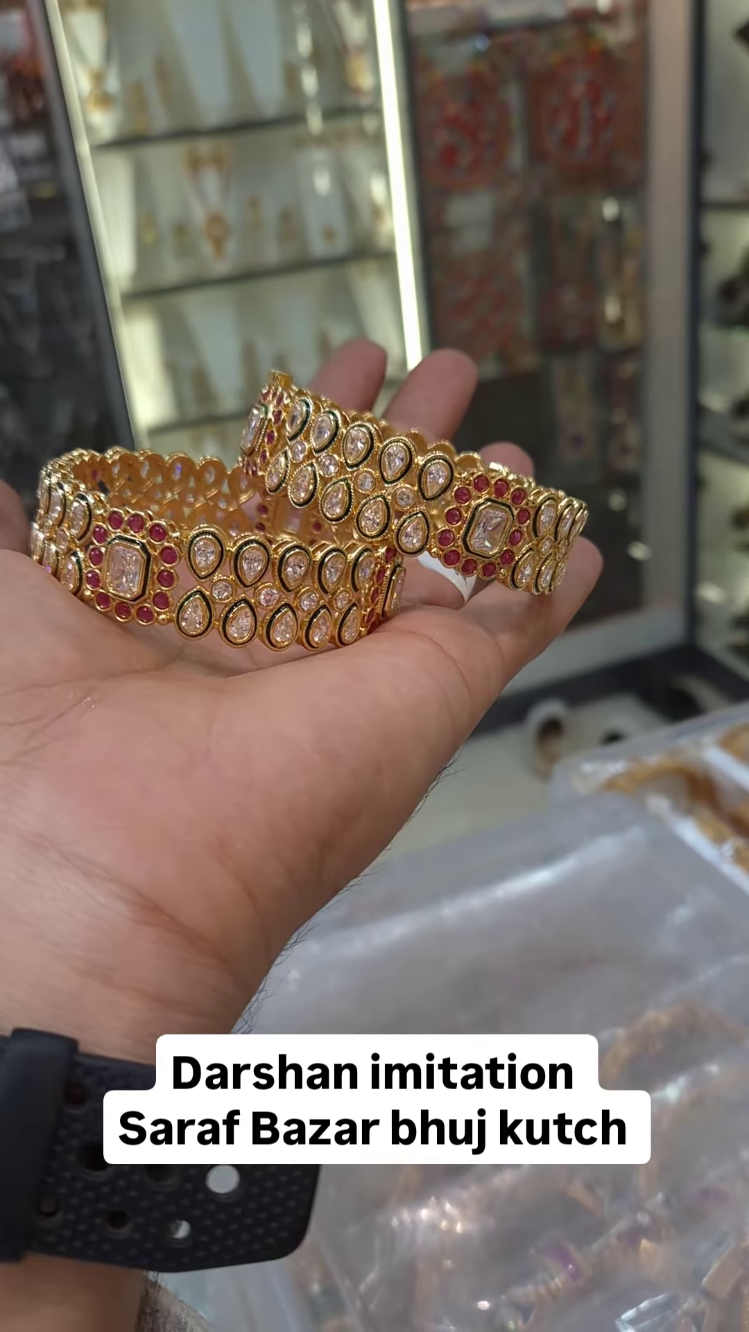 Exquisite Gold-Toned Bangles with Ruby and Pearl Accents
