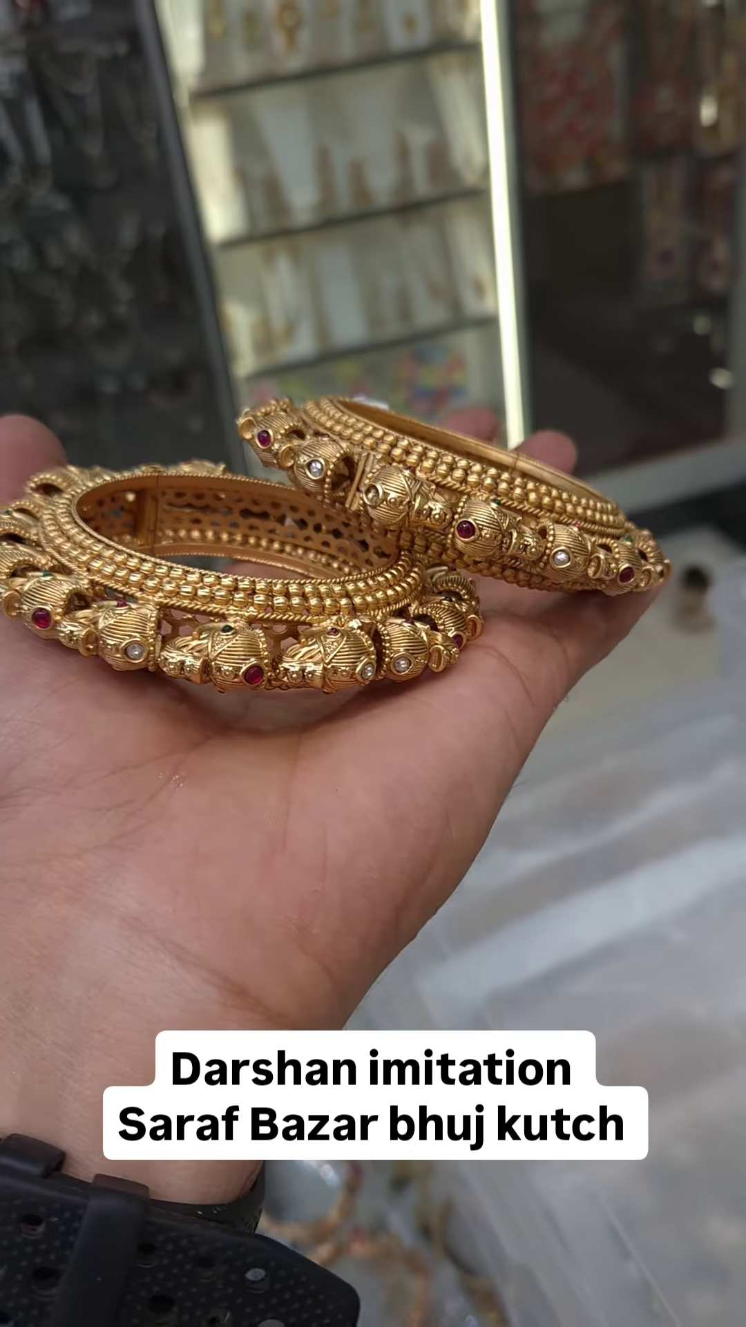 Exquisite Gold-Toned Bangles with Ruby and Pearl Accents