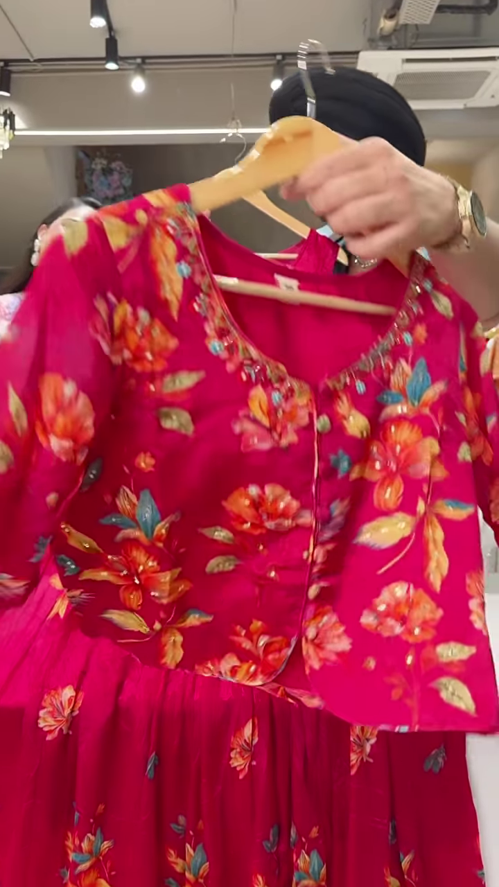 Bright Red Floral Printed Ethnic Dress with Coordinated Jacket for Women