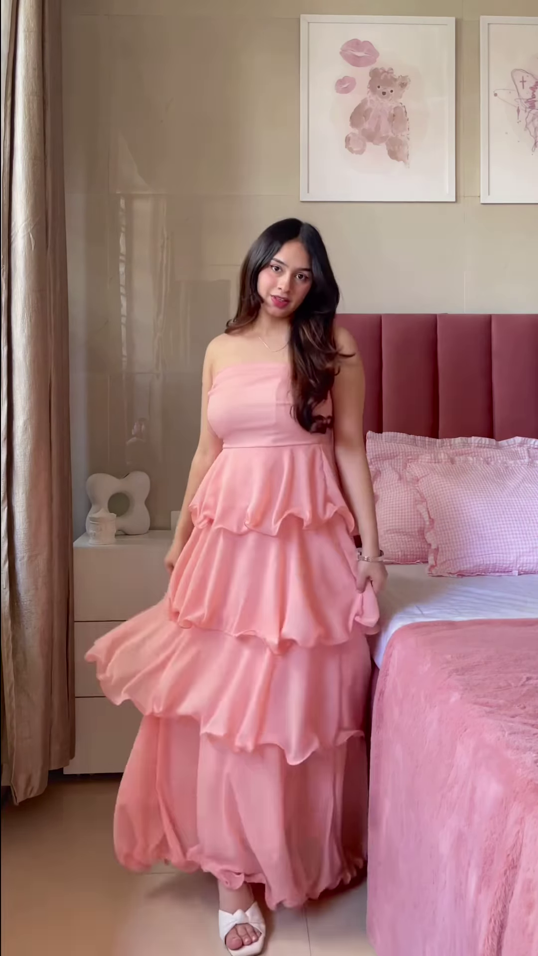 Pink Heart-Print Off-Shoulder Maxi Dress – Romantic Casual Wear for Women