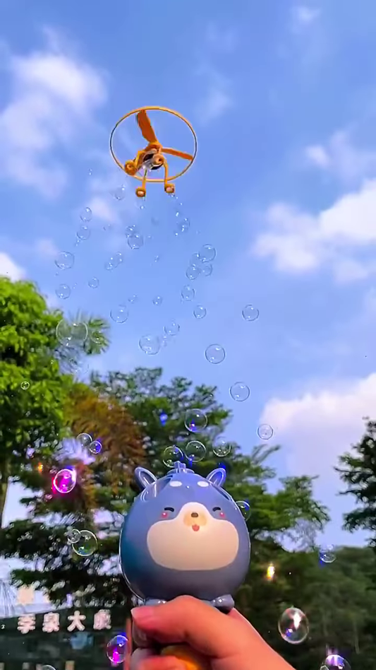 Flying Bubble Launcher Toy – Cute Animal Design with Rotating Propeller