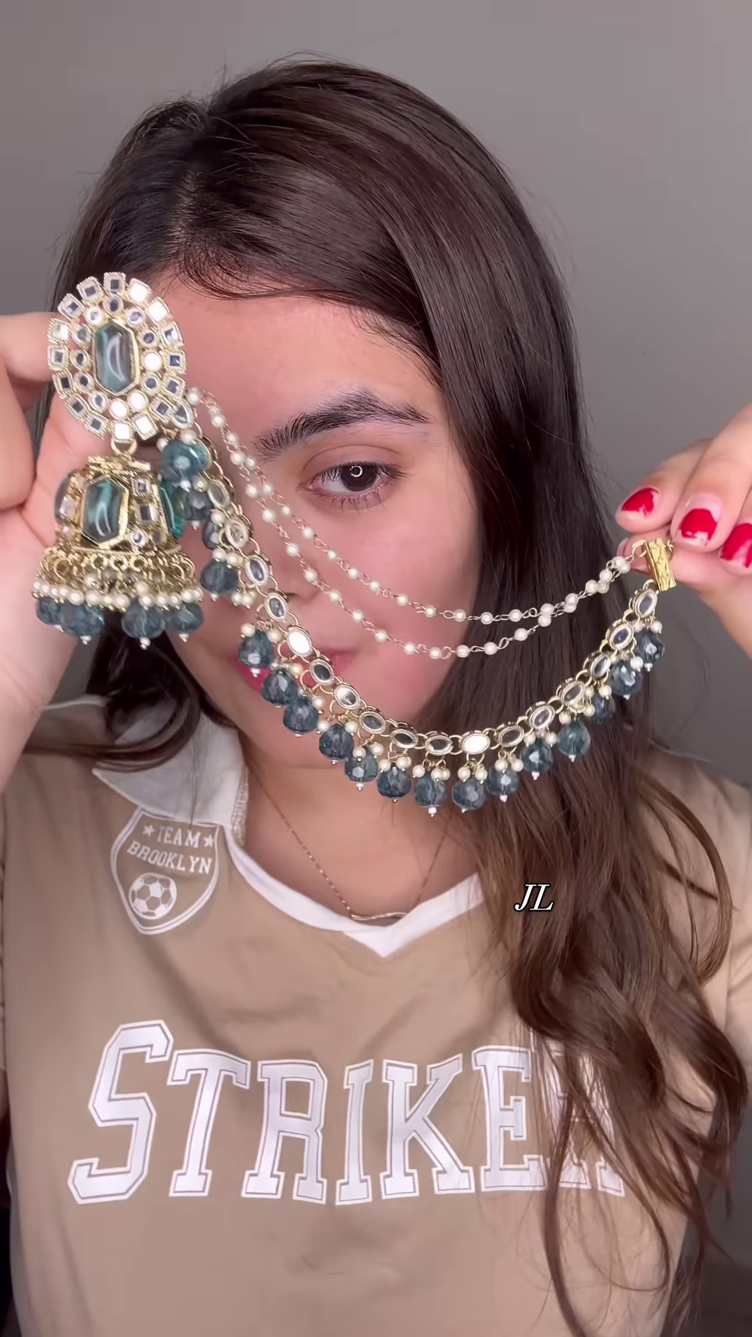 Elegant Gold-Toned Jhumka Earrings with Kundan, Colorful Beads, and Multi-Chain Pearl Earchain