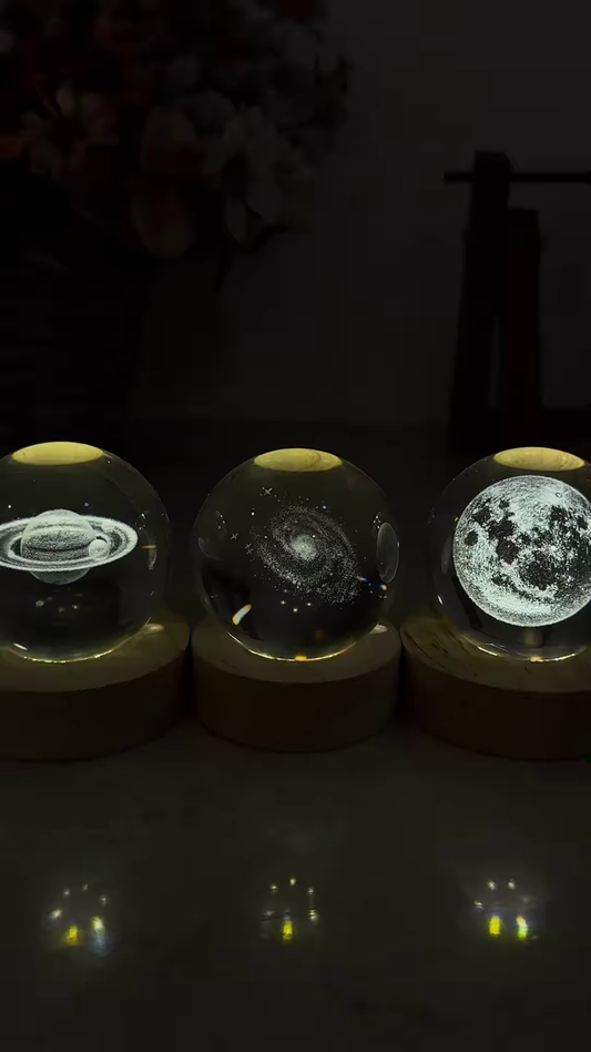 Glowing Crystal Ball Night Lights with 3D Space Designs – Planets and Galaxy