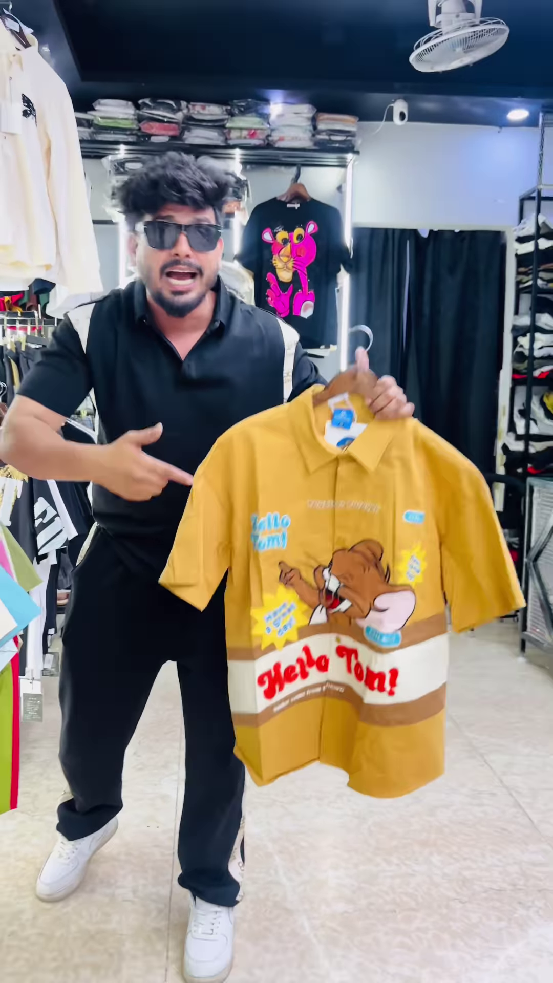 Bold Men’s Graphic Print Polo Shirt with Cartoon Characters and Text