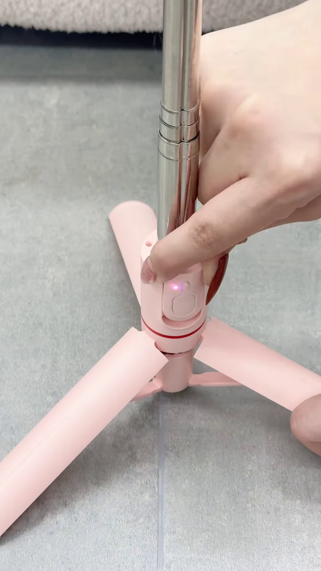 Pink Bluetooth Selfie Stick Tripod with Fill Lights and Phone Holder