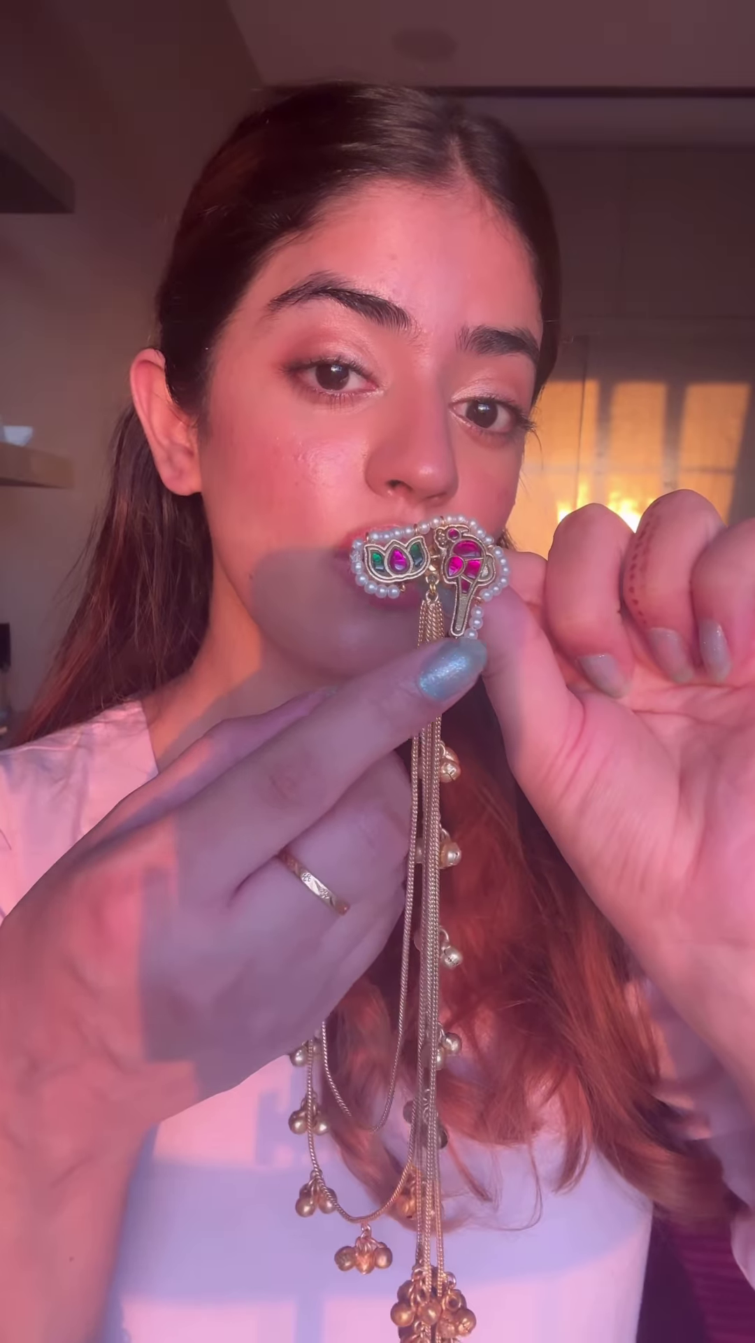 Elegant Gold-Toned Ear Chains (Kaan Chains/Mattals) with Gemstones and Jhumka Details