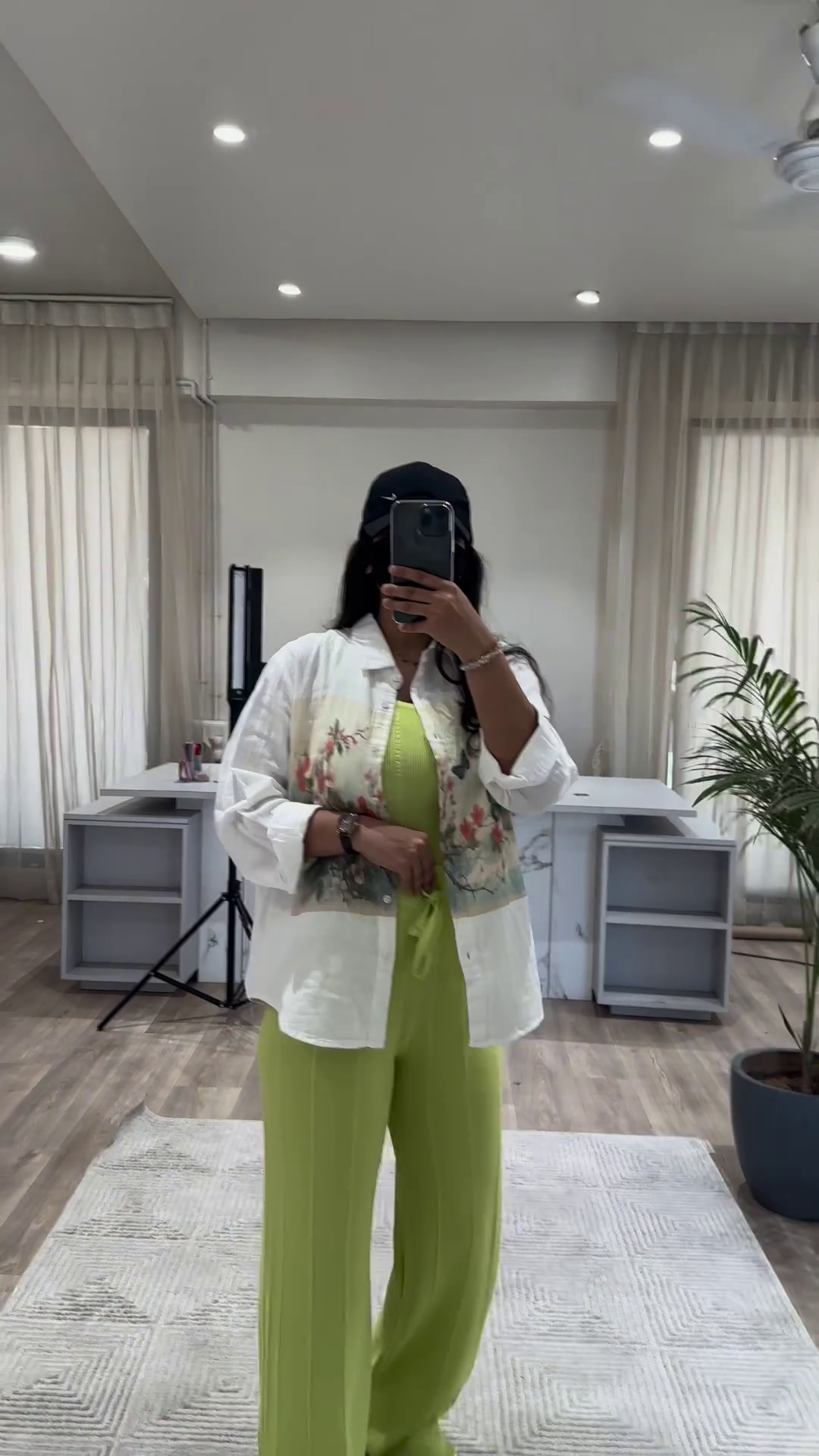 Bohemian Chic Outfit: Patterned Overshirt, Knit Top, and Wide-Leg Pants