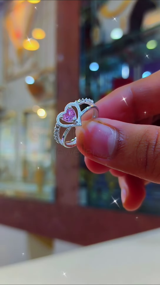 Elegant Heart-Cut Pink Gemstone Ring with Sparkling Accents
