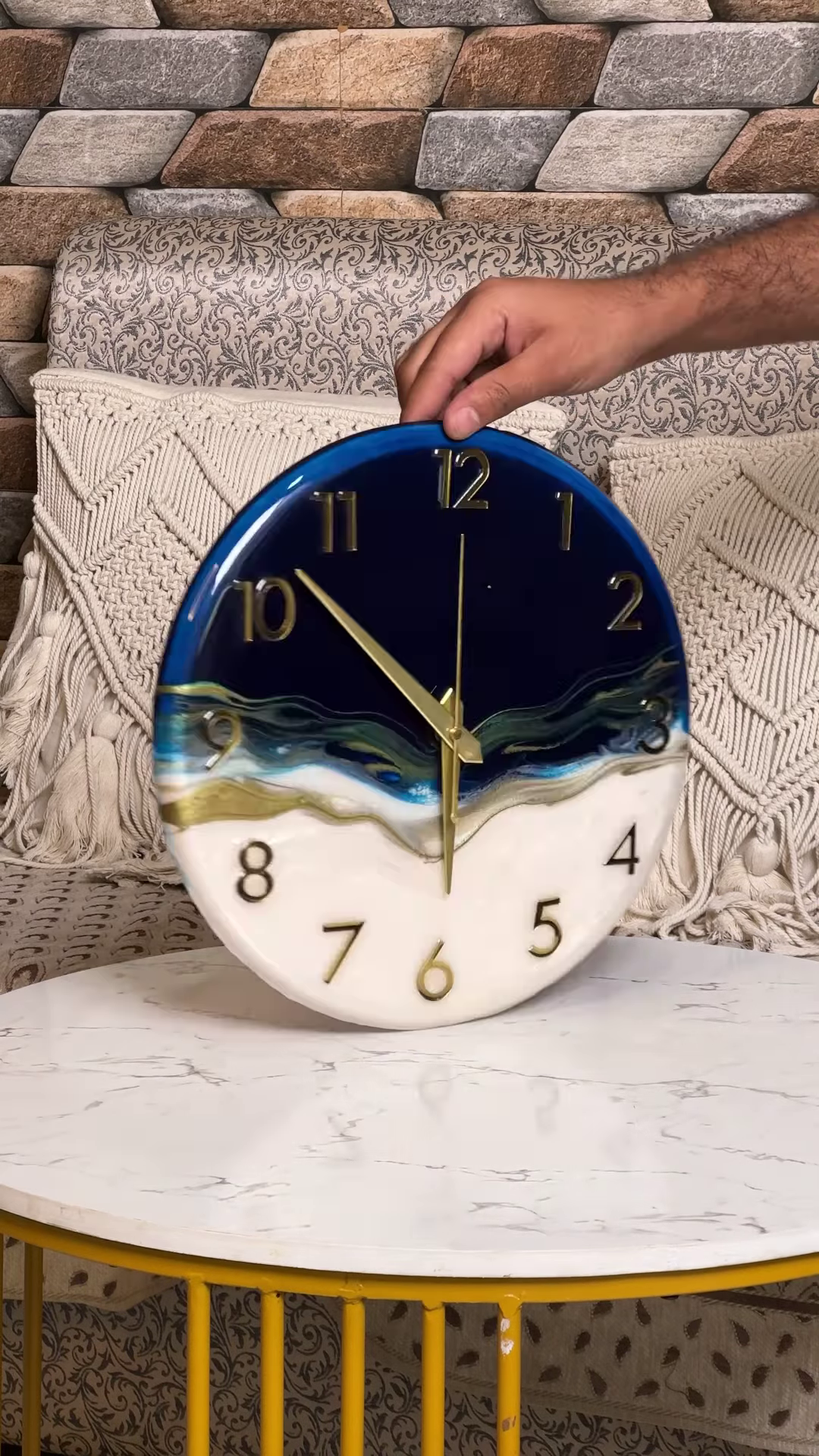 Artistic Resin Wall Clock with Abstract Color Blocking and Metallic Accents