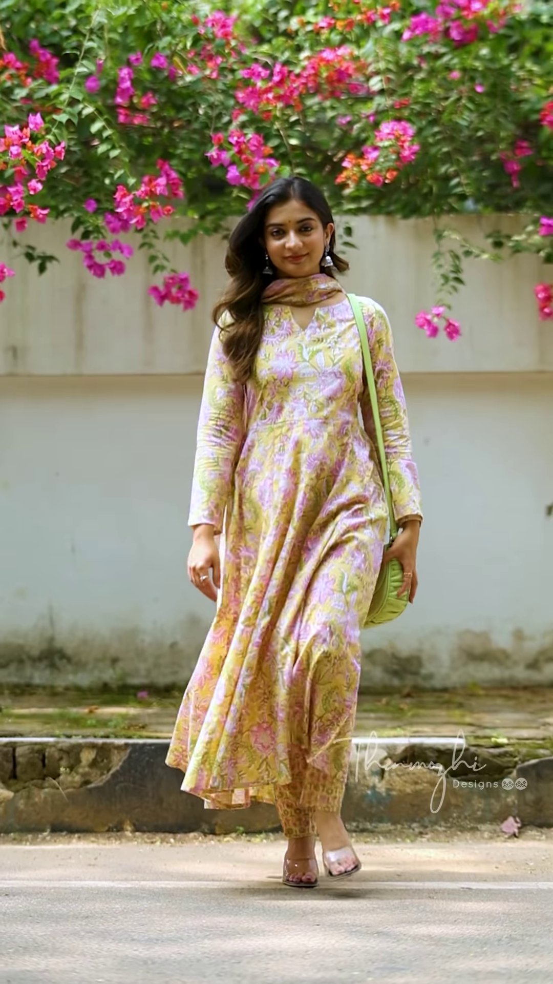 Elegant Long-Sleeved Printed Anarkali Kurti with Coordinating Dupatta