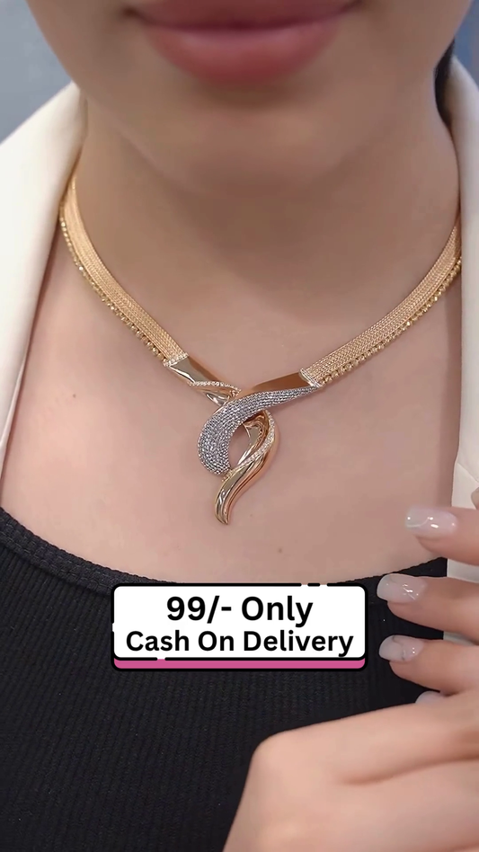 Elegant Dual-Tone Designer Pendant Necklace for Women – Gold & Silver Plated Choker Chain for Party, Office & Daily Wear