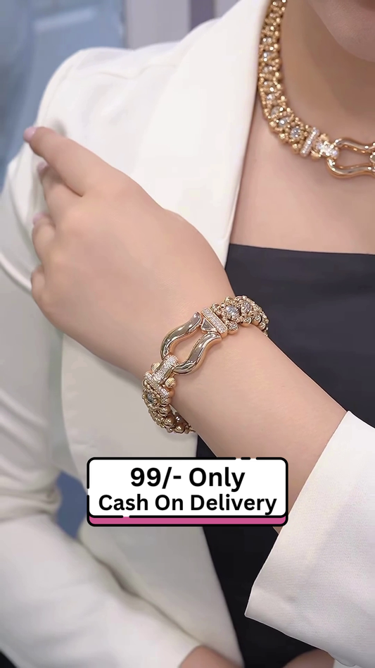 Elegant Gold-Plated Designer Bracelet for Women – Sparkling Link Chain Style for Parties, Weddings & Gifting