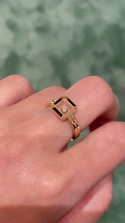 Elegant Gold-Toned Statement Ring with Floating Clear Gemstone