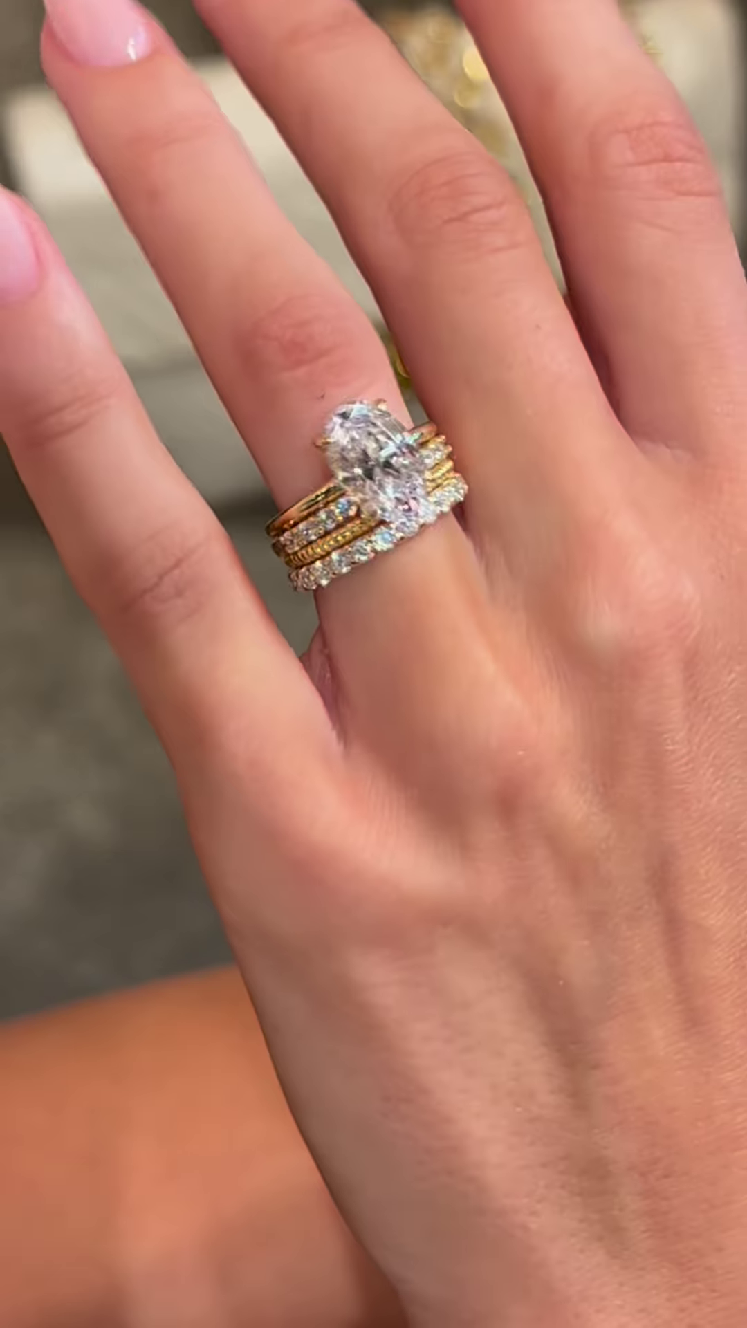 Elegant Gold-Toned Oval Ring Set with Stackable Bands