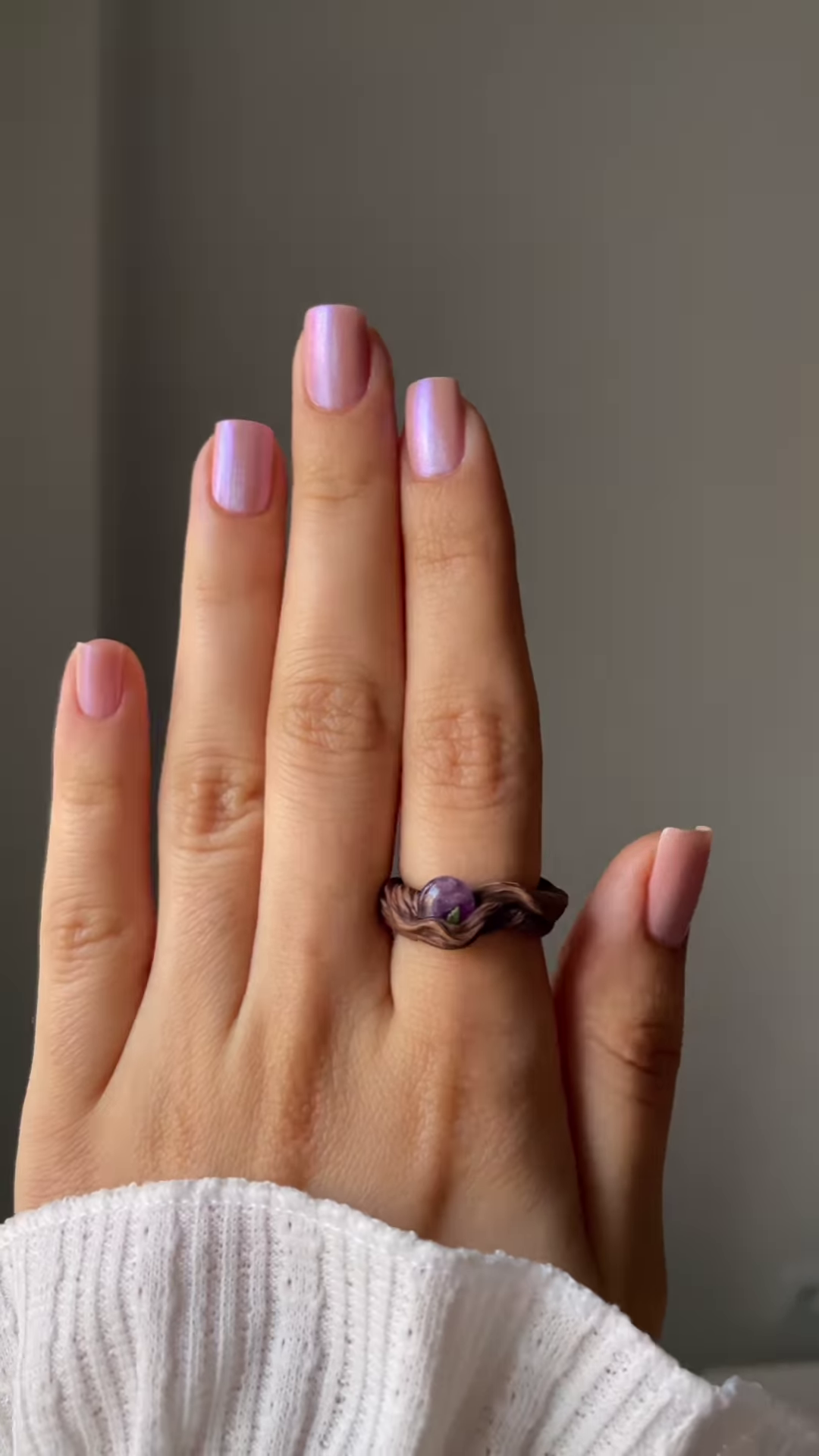 Artisanal Wire-Wrapped Ring with Natural Purple Gemstone