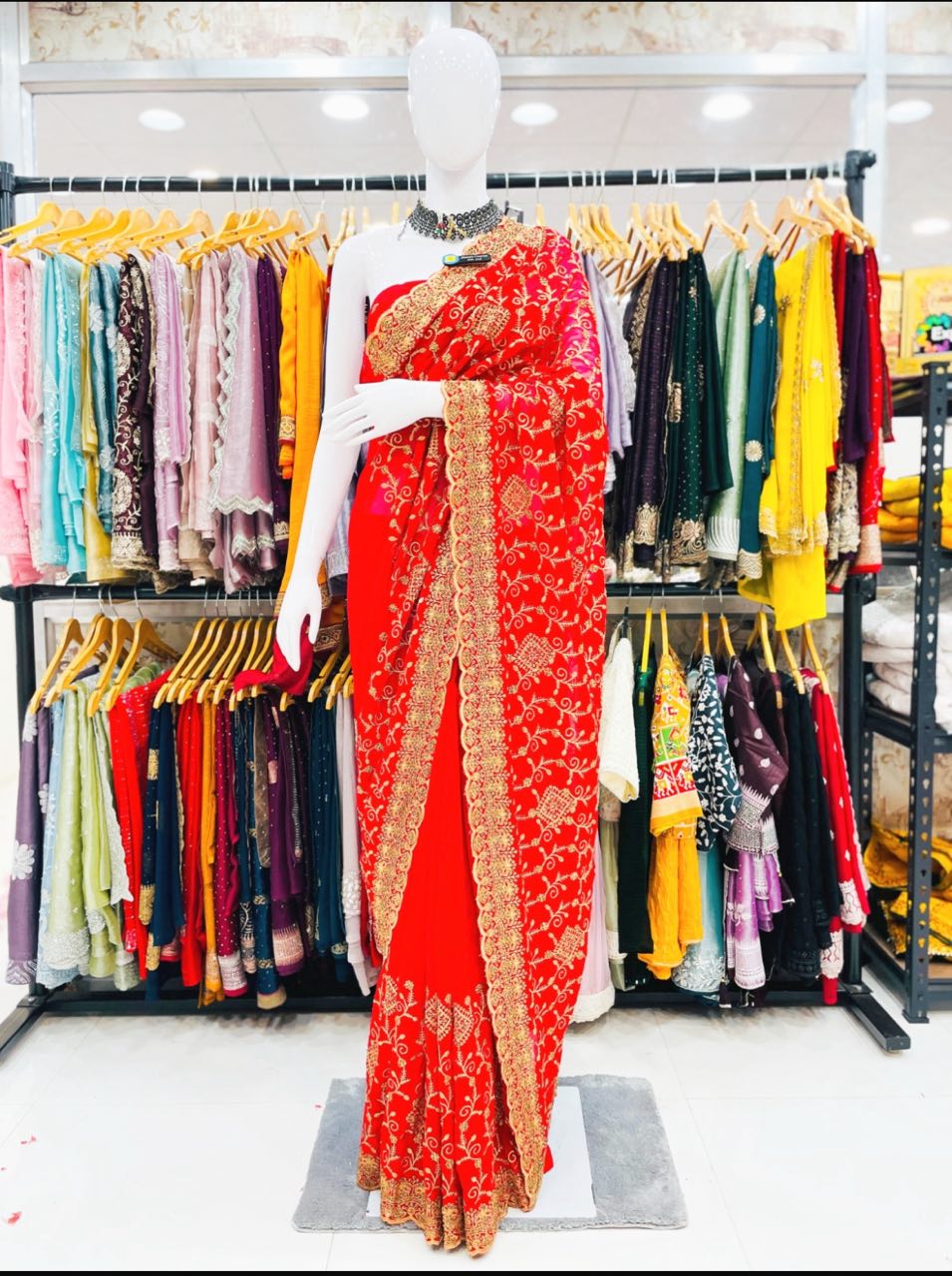 Georgette heavy Saree with golden zari gota work