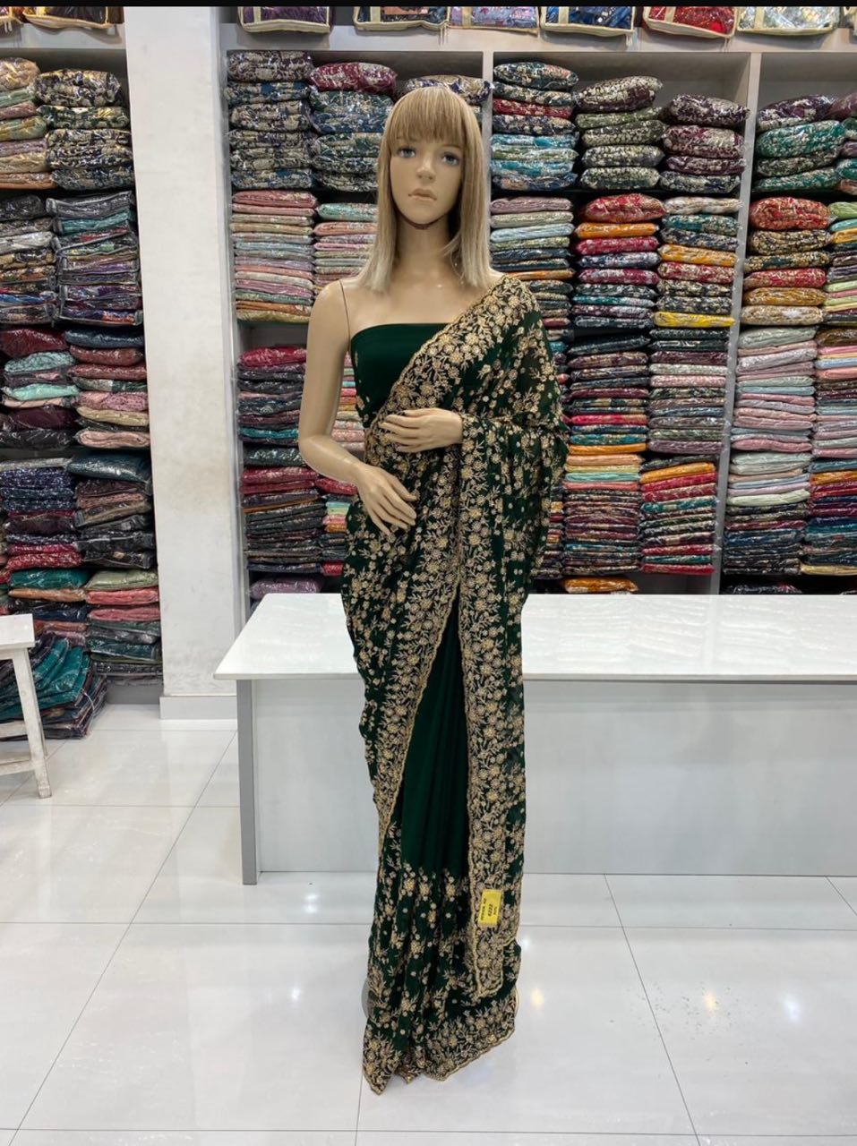 Georgette heavy Saree with golden zari gota work