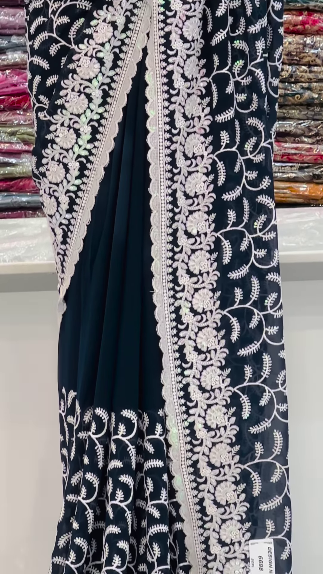 Hand Embroidered Black Georgette Lucknowi Chikankari Saree With Blouse
