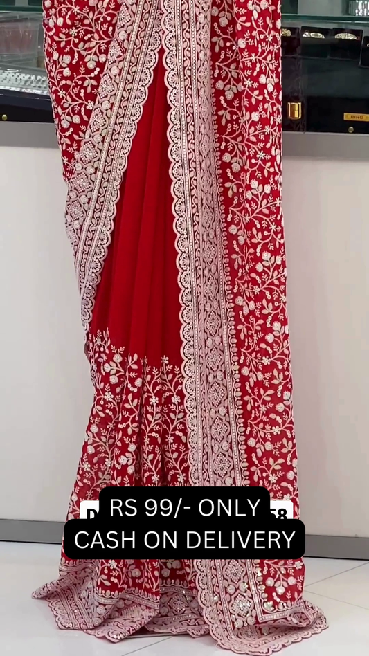 Maroon Silk Hand Embroidery Saree With Sequins