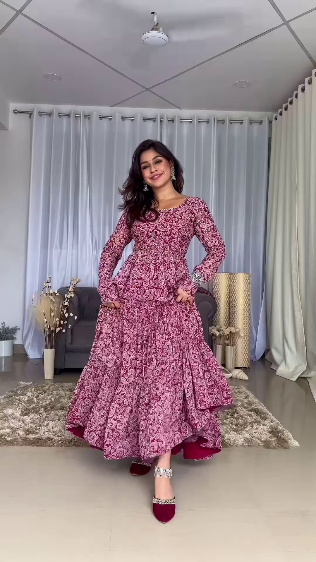 Floral printed tranding Gown Set With embroidery