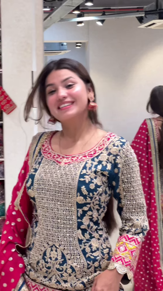 Rama Green Jacquard with Embroidery Sharara Suit Set