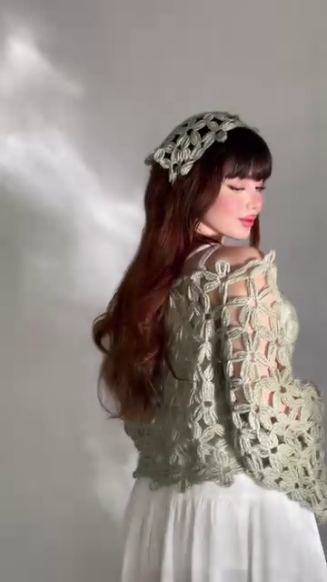 Women’s Sage Green Crochet Lace Top With Off-Shoulder Boho Chic Style