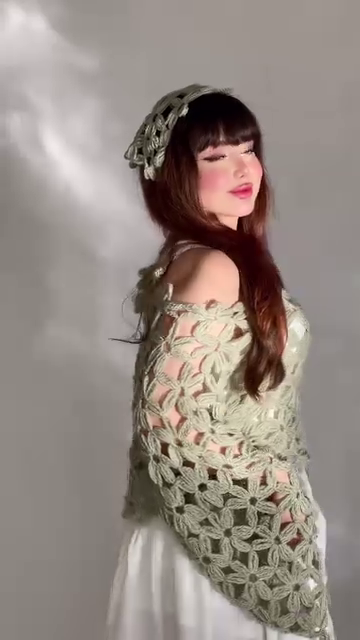 Women’s Sage Green Crochet Lace Top With Off-Shoulder Boho Chic Style
