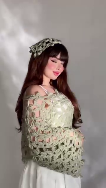 Women’s Sage Green Crochet Lace Top With Off-Shoulder Boho Chic Style