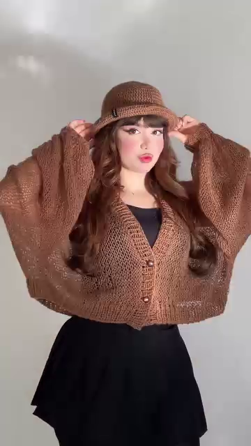 Handcrafted Brown Crochet Shrug with Matching Hat