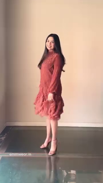 Rust Pleated Lace Dress