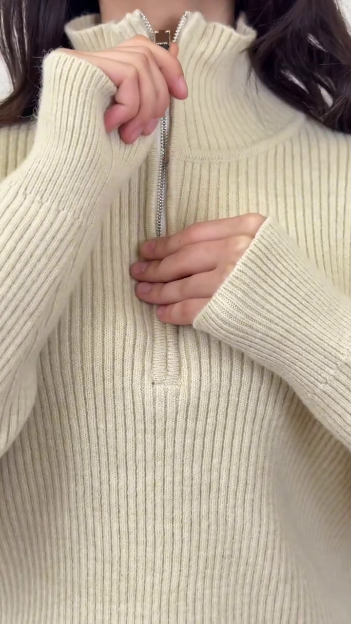 Women’s Off-White Ribbed High Neck Sweater