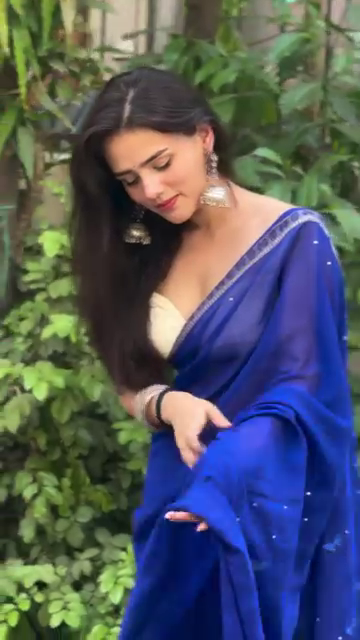 Royal Blue Georgette Saree with Sequin Border & Ivory Blouse