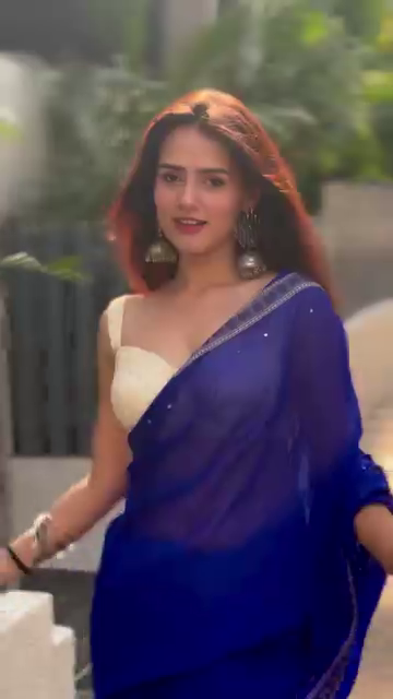 Royal Blue Georgette Saree with Sequin Border & Ivory Blouse