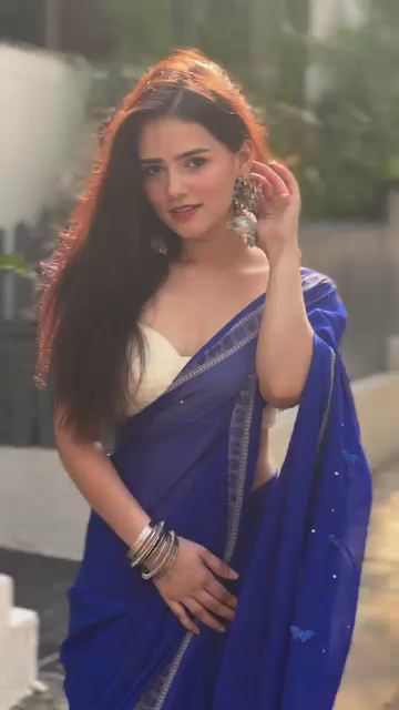 Royal Blue Georgette Saree with Sequin Border & Ivory Blouse