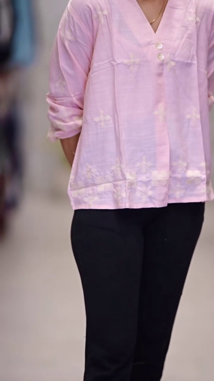 Casual & Office Wear Tunic with Black Floral Pattern