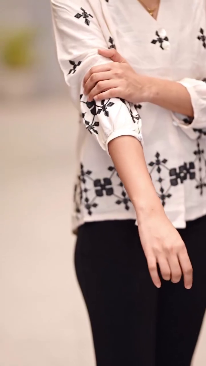 Casual & Office Wear Tunic with Black Floral Pattern
