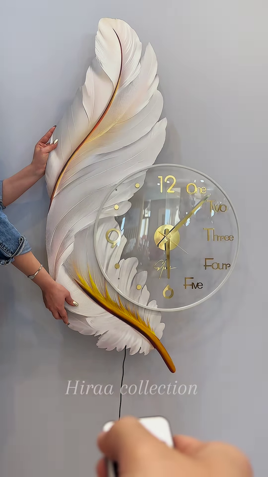 “Grace in Time: Feather-Inspired Designer Wall Clock”