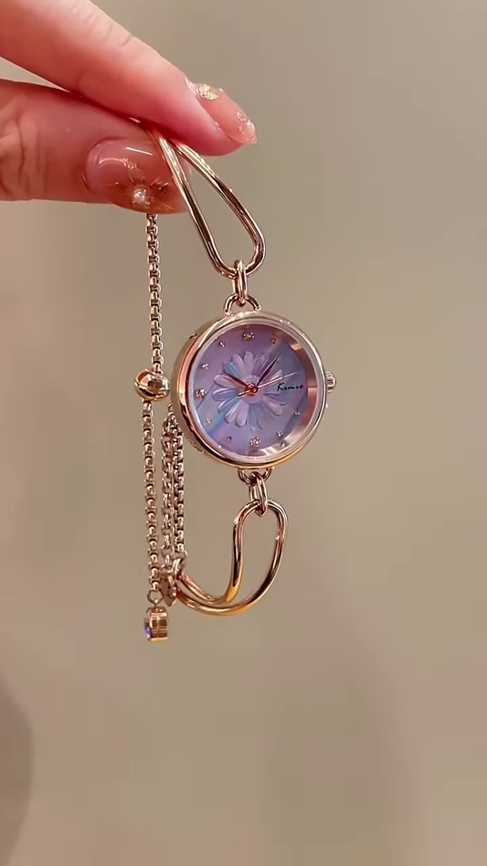“Blossom Charm: Floral Dial Bracelet Watch for Women”