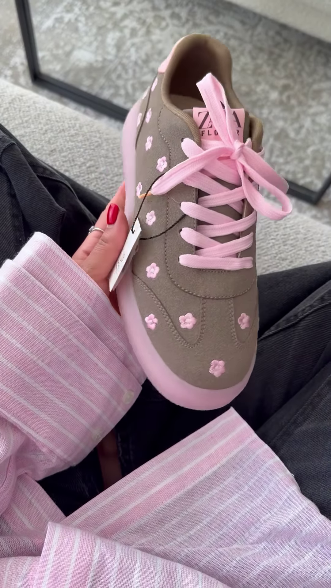 Stylish Grey and Pink Floral Sneakers