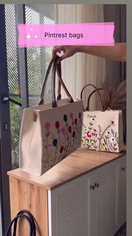 Personalized Cream Tote Bag with Floral Embroidery