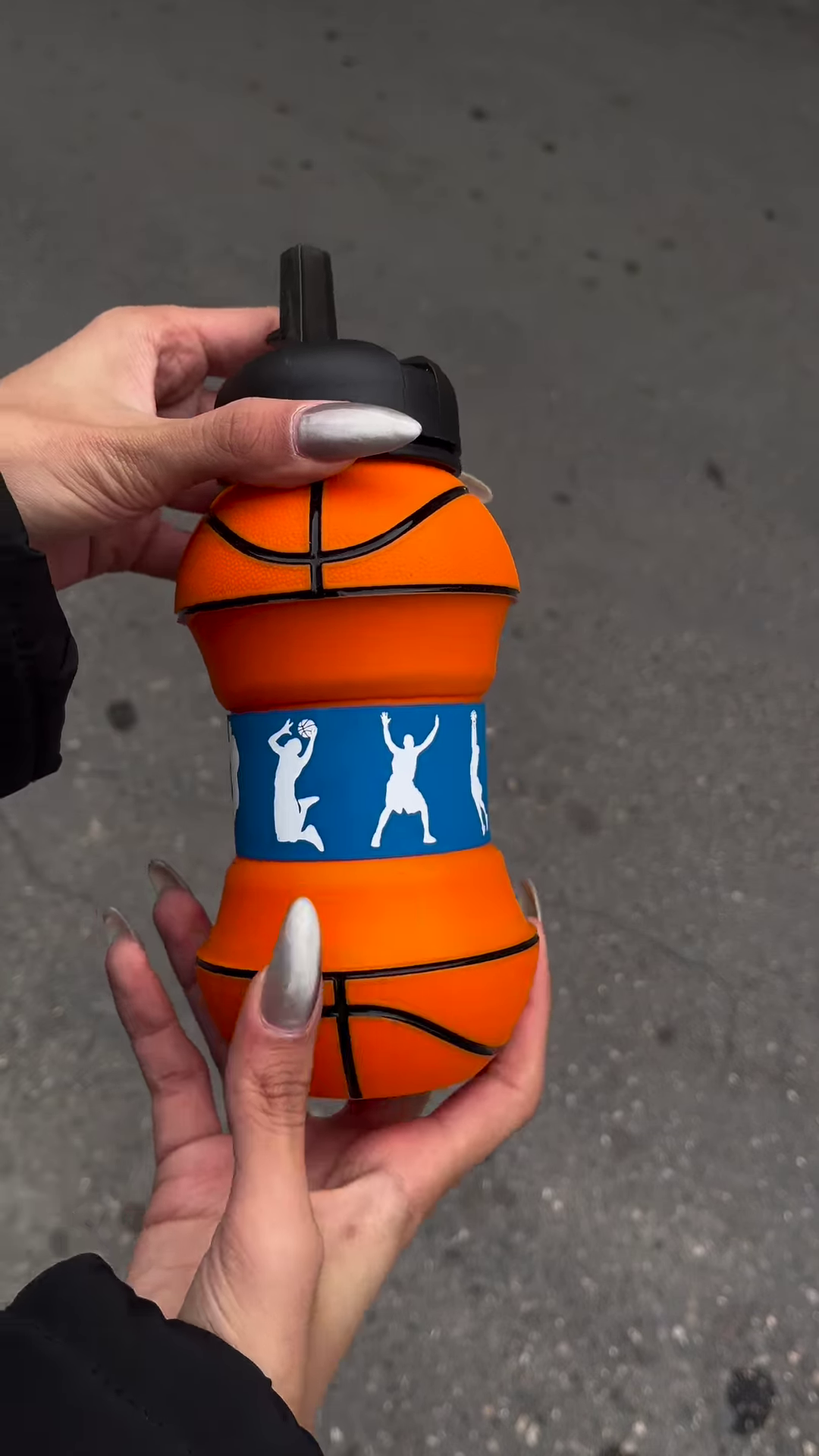 Fun Basketball-Shaped Water Bottle with Player Silhouettes