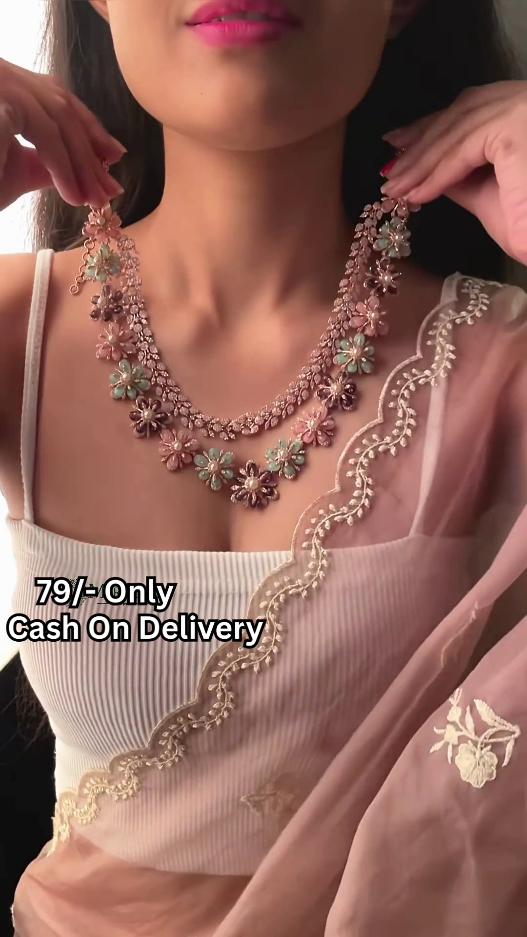 Elegant Floral Necklace and Earrings Set with Kundan and Pastel Gemstone Accents